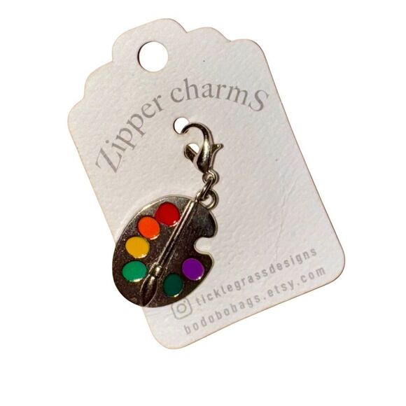 Artist Paint Palette Zipper Charm Antique Silver Plated Zinc Alloy Lobster Clasp - Picture 1 of 7